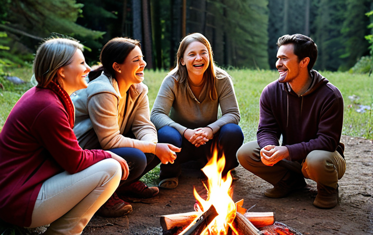 **Prompt:** "A diverse group of people gathered around a cozy campfire, sharing personal stories and heartfelt laughter. In the background, a subtle logo represents a brand known for its commitment to sustainability and ethical practices. Warm, inviting lighting and authentic expressions capture the emotional connection between the brand and its customers. Emphasis on relatable storytelling and genuine human interaction, evoking feelings of trust, empathy, and shared values."